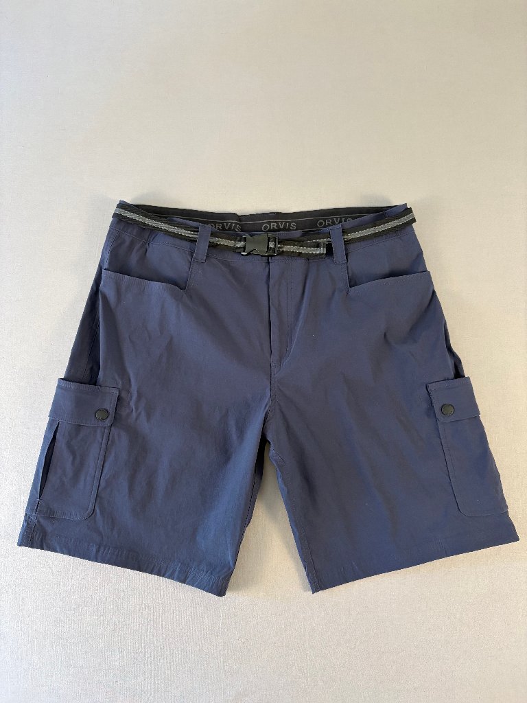 Orvis Voyager Stretch Cargo Shorts Navy Blue Travel Performance Size 38